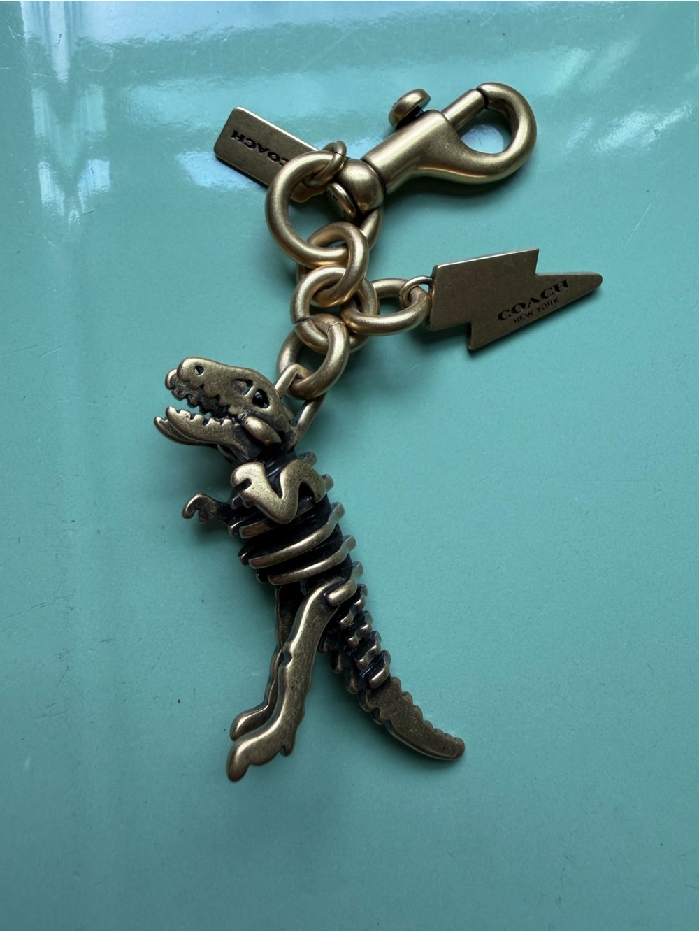 Coach Antique Gold T-Rex Key & Card Holder Charm